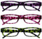 OPULIZE ACE Lesebrille für Damen und Herren - 3er-Pack - Schmaler Rechteckiger Rahmen - Komfort Federscharniere - Kratzfest - Lila Rosa Grün Schildpatt +3.50