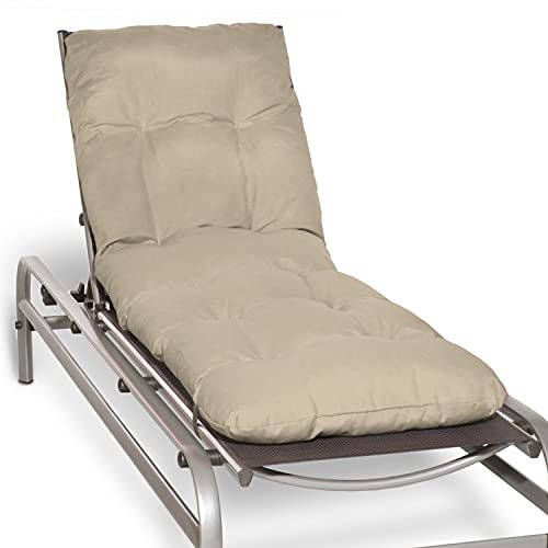 Beautissu Coussin Bain de Soleil 190x60 cm Flair RL – 8 cm Épais Coussin Chaise Longue pour Jardin Terrasse Balcon – Confortable Matelas Transat Exterieur – Nature