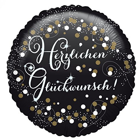 Amscan 3771401 - Standard Folienballon Herzlichen Glückwunsch, Durchmesser 43 cm, Heliumballon, Geburtstag, Gold