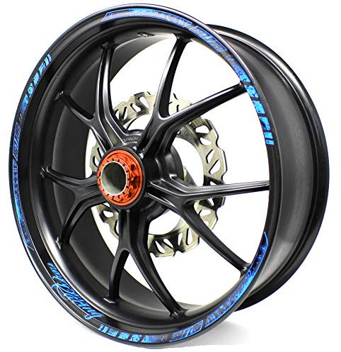 18 Teiliges Felgenrandaufkleber Neon Line Felgendesign inkl. Felgenbettaufkleber Komplett-Set -Finest Folia passend für 17 Zoll & 16 18 19 Felgen Motorrad Auto Fahrrad MR003 (Neon Blau, Glanz)