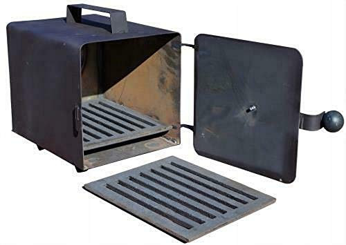 QLS Räucherei Räucherofen Feuerstelle Feuerkammer Trockenanlage mit Luftregulierung aus Gusseisen mit Offenrost 20 x 20 x 25 cm