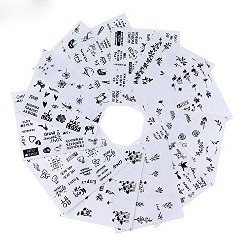 12PCS Black And White Letter Pattern Water Transfer Nail Art Stickers Watermark Decals DIY Decorative Nail Tools,12 English,China