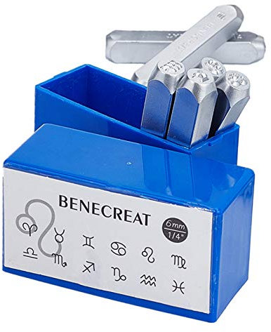 BENECREAT 12 Packungen (6mm 1/4 ) Constellations Theme Matte Design Metallstempelstanzen mit Werkzeugkoffer für Schmuck Leder Holzstempeln