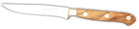 DUE BUOI Coltello Bistecca FORGIATO Lama Liscia da 11 CM - Manico OLIVO