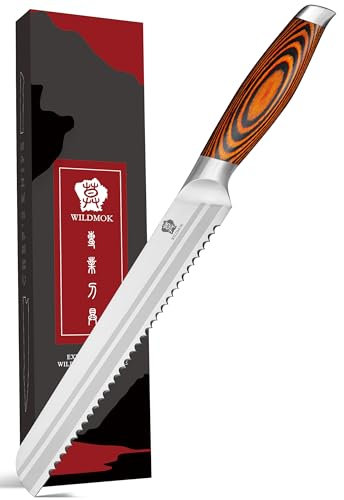 WILDMOK Brotmesser Profi 20cm Brötchenmesser Wellenschliff Holzgriff und Extra Scharfe Fein Rostfreier Deutscher Edelstahl Sägemesser