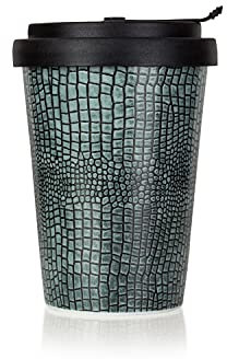 Mahlwerck Kaffeebecher to go, Porzellan Coffee to go Becher mit auslaufsicherem Deckel, Animal Print, Snake Crocodile, 300ml