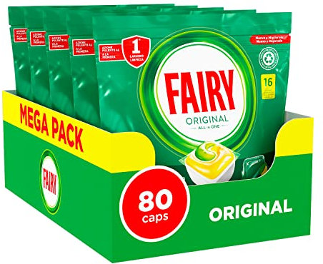 Fairy Plaquettes Lave-vaisselle Original – 80 lavages – 5 paquets de 16 lavages