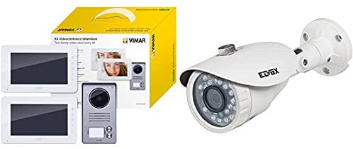 VIMARVIMAR K40911 Kit Videocitofono Bifamiliare con Alimentatori Multispina, Bianco/Grigio & 46CAM.136B.8 Telecamera Bullet IR Ahd 1080P OB. 3,6Mm Cvbs, Bianco