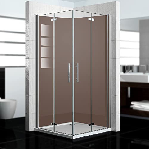 dedeco Eck-Duschrückwand wasserfest Motiv: Braun V1, UV-Lack matt, 2 x 90x200 cm, Badrückwand, Fliesenersatz fugenlos Wandverkleidung Duschplatte Duschrückwände aus Aluminium, Made in Germany