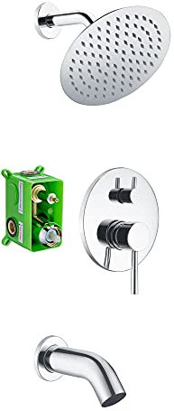 SUMERAIN Wannen- und Duscharmatur-Set mit Wannenauslauf, Duschkabinen-Set mit 20,3 cm Regenduschkopf und Ventil, Duschsystem zur Wandmontage Regendusche Combo Set Chrom
