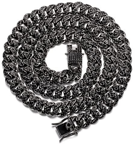 Halukakah Goldkette Herren Iced Out,Rhodiniert Schwarz 14mm Männer Choker Kette,Goldenes,Miami Kubanische Panzerkette,90cm,Geschenk für Mann