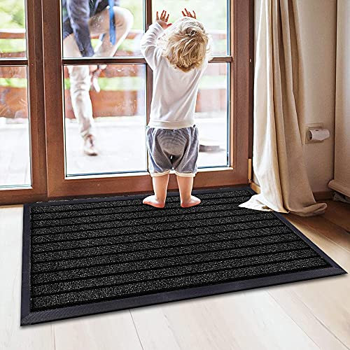 Waterproof Rubber Door Mat Outdoor - PVC Non Slip Backed Washable Dirt Grabber Mat Dog Muddy Paws Carpet Runner Rug for Kitchen Front or Back Door (Black, 40 x 60 cm (1 ft 4 in x 2 ft))