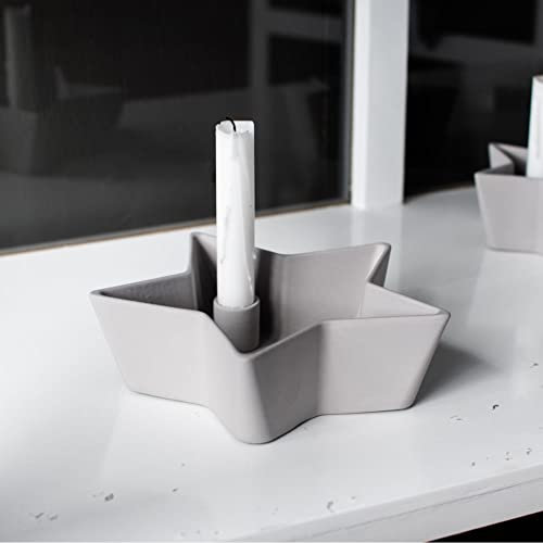 Storefactory - Lidatorp Stjärna - Stern - Kerzenleuchter - Kerzenständer - Farbe: Grau - Keramik - Maße (ØxH): 21 x 6 cm