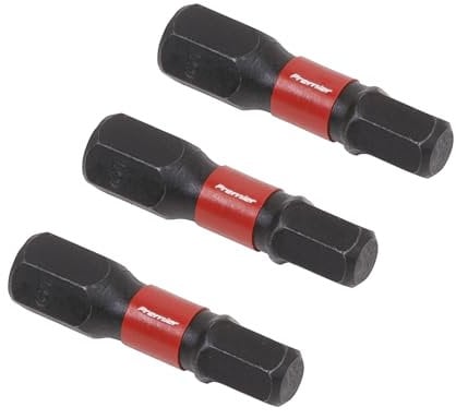 Sealey Impact Power Tool Hexagon Screwdriver Bits Hex 5mm 25mm Pack of 3, Red