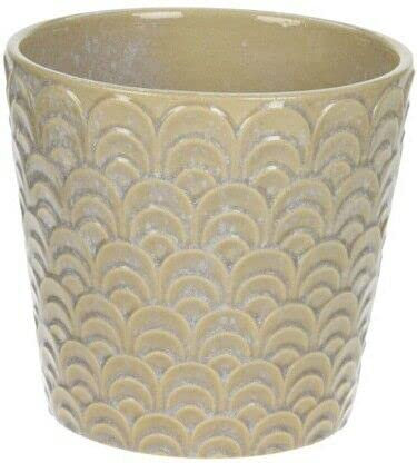 Decorative Small Ceramic Plant Pot Indoor Home House Flower Succulent Cactus Herb Round Planter Cover Holder (Ø Diameter 12cm - Cream)