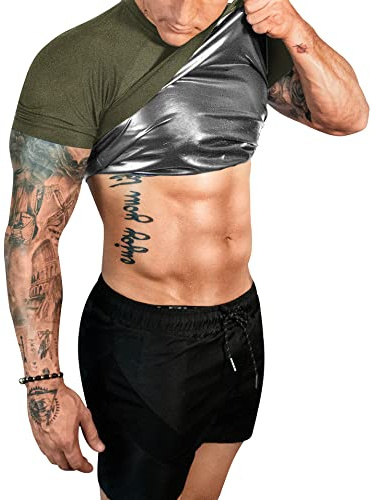 FUXERT Sauna-Shirt für Herren, Heißschweiß-Kompressions-T-Shirt, Gewichtsverlust, Workout-Shirts für Fitnessstudio, Workout, Sport, Grün, Large