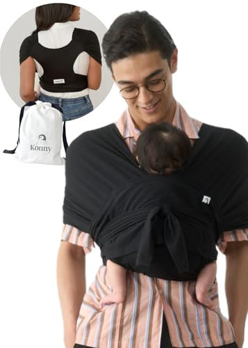 Konny Babytrage FLEX elastisches Rohmaterial – verstellbare Babytrage, einfach zu tragen und zu wickeln, perfekt für Neugeborene bis zu 20 kg, (XS-XL) – Schwarz