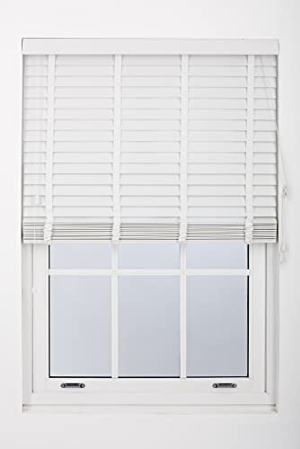 FURNISHED Blinds Window Venetian Made to Measure 50mm White Faux Wood Blind, 90W x 150H cm