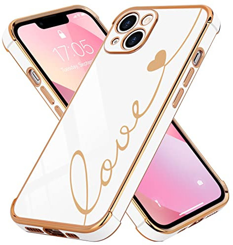 LCHULLE Kompatibel mit iPhone 13(6,1 Zoll) Hülle Liebesherz Handyhülle Mädchen Süße Herzmuster Silikonhülle Kameraschutz Stoßfest Kratzfest Schutzhülle Cute Love Case für iPhone 13 Weiß