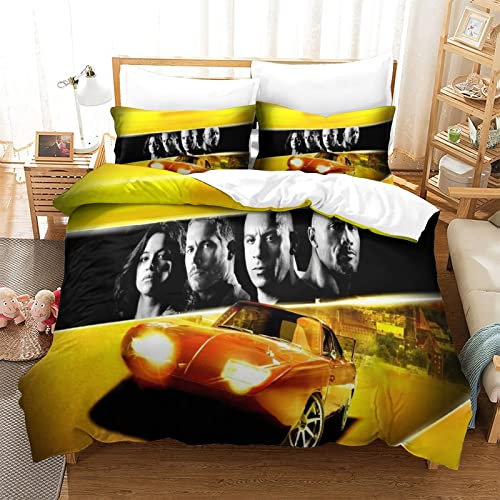 KUFRY Fast and Furious Bettbezug 135x200 cm Bettwäsche Set Mit Bettbezüge and Kissenbezüge Weicher Hypoallergenic Mikrofaser Bettwäsche-Sets mit Reißverschluss und Kissenbezug