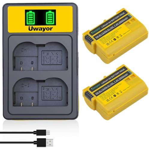 Uwayor EN-EL15C Batterie da 2650mAh con 2 Slot di Ricarica Caricabatteria per Z5, Z6, Z6 II, D7500 D750 D800 D810A D7100 D7200 Digital Kamera