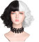 AIBAOBAO Halb Schwarz Halb Weiß Perücke Damen Kurz Lockig Haar, Karneval Cruella Perücke Schwarz und Weiß, Anime Cosplay für Cruella Deville Kostüm für Halloween Karneval und Party Fancy Dress