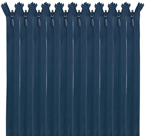 MARARDI [Pack 10] Cerniere Invisibili [Blu Navy] Nylon [22 cm] Chiusure Lampo per Cucito e Artigianato per Stoffa Vestiti Borse per Cucire a Macchina Tessuto di Cotone con Chiusura in Metallo