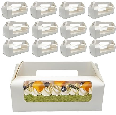 Roppolo 30 Stück Kuchenschachteln mit transparentem Fenster, Griff und Kuchenplatten, 26,7 cm Giebelboxen Gebäckboxen für Cupcakes, Schweizer Rollscheiben, Party-Geschenkbox für Party, Geburtstag,