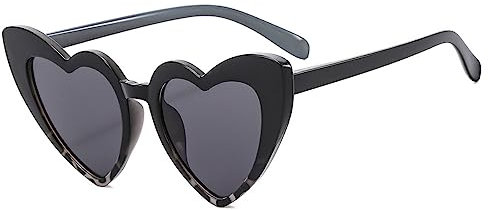 DEZ 1Pc Sonnenbrille Damen,Herz Sonnenbrille - Vintage Damen Sonnenbrille Herzform Mit Schutz Hippie Herzbrille Aesthetic Heart Glasses,Junggesellenabschied Frauen,Sonnenbrille Vintage(Schwarz E)