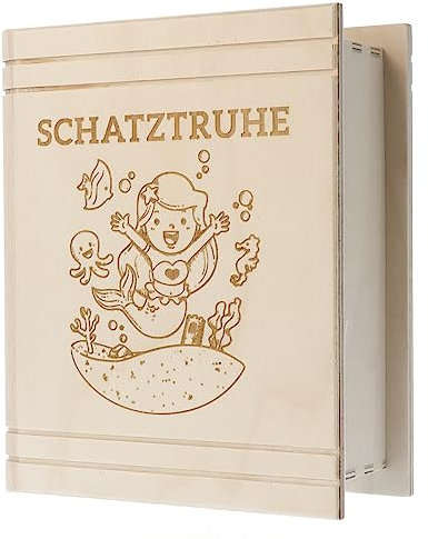 Spruchreif | Holz-Spardose 'Schatztruhe' Meerjungfrau | Buch-Design | FSC-zertifiziertes Echtholz | Mädchen | Blau/Grün | 17,5 x 14 x 6,5 cm