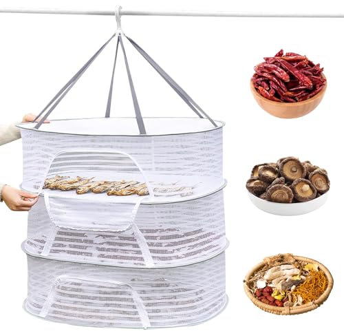 3-Lagiges Kräutertrockennetz Mesh Trockennetz HäNgendes Trockennetz mit Reißverschluss Klappbar Aufhängen Trocken Netze Mesh Trockennetz für Kräuter, Pflanze, Fleisch, Blumen, Zwiebeln, Gemüse