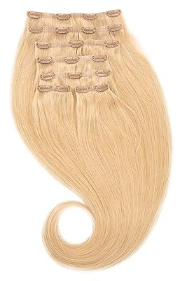 GLOBAL EXTEND® Clip-in-Extensions nahtlos I 100% Echthaar I Angenehmes Tragen | Einfaches Befestigen I Dichte und Volumen I Große Farbauswahl I Komplettes Set (50 cm, aschblond)
