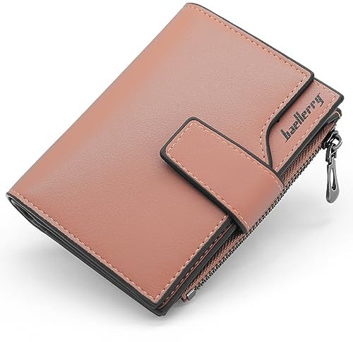 HNOOM Porte Monnaie Femme en Cuir PU Porte Feuilles pour Femme Court Lisse et Souple Petit Portefeuille Femme avec 15 Emplacements Cartes et Zippé Pochette à Monnaie (Rose Foncé-X)