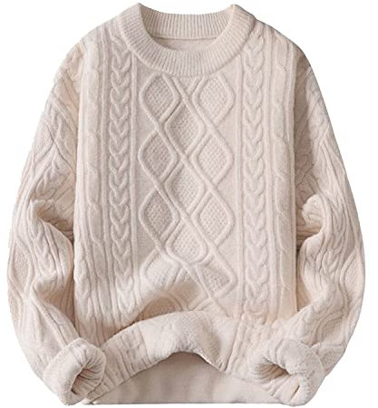Aelfric Eden Men's Women's Unisex Oversized Knitted Crew Neck Cable Knit Jumper Sweater, White, XS