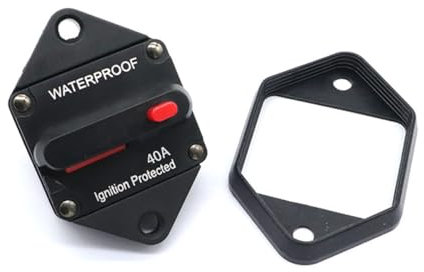 CGEAMDY Disjoncteur De Voiture, Disjoncteur 12V-48V-Porte-Fusible, Disjoncteur étanche Avec Réinitialisation Manuelle De Voiture Étanche, Pour Moteur Auto Marine Bateau Vélo Stéréo Audio(40A)