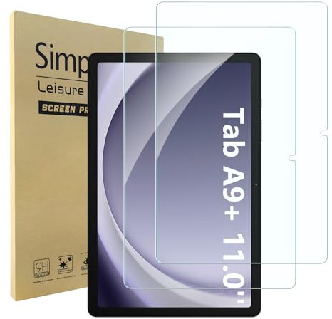 Simpeak 2-Piezas Protector Pantalla Compatible con Samsung Galaxy Tab A9 Plus 2023 11, Cristal Templado Premium Complet Bubble Free/HD/Anti-Huella