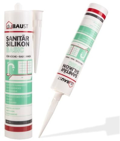 dubaust SAB24 Basic Cartouche de silicone sanitaire élastique résistant à l'humidité et à la moisissure pour salle de bain, cuisine, douche, pièces humides 300 ml (transparent)