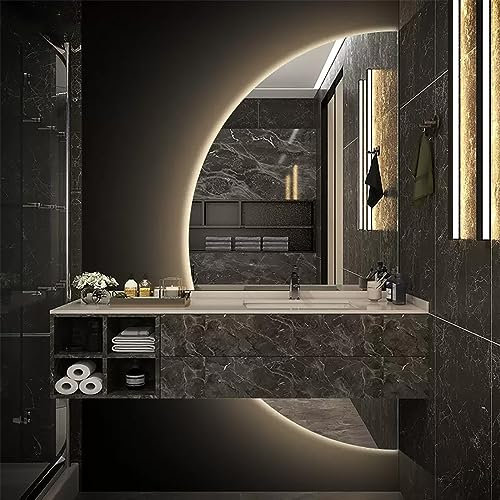 Specchi da bagno a mezzaluna da parete con luce, specchio cosmetico a LED senza cornice con interruttore tattile, grande specchio illuminato 60 * 120 cm, luce bianca/neutra/calda (co