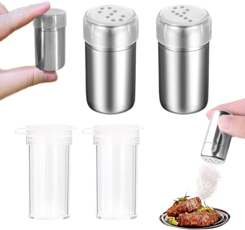 4 Stück Salzstreuer Klein, Mini Salzstreuer mit Deckel 5ml Salz und Pfefferstreuer Kleine Gewürzstreuer Camping Mini Salz für unterwegs Edelstahl für Bento Box Büro Camping