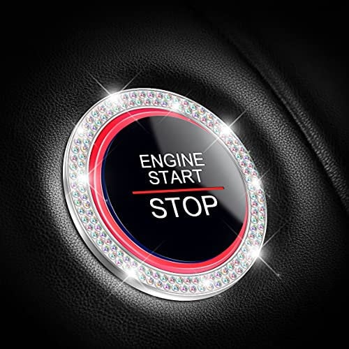 Adunsiaoto 2 Stück Universal Auto Kristall Strass Motor Starter Dekoration Ring, Auto Bling Bling Strass Kristall Dekoration Ring, Bling Auto Dekor Zubehör(AB)