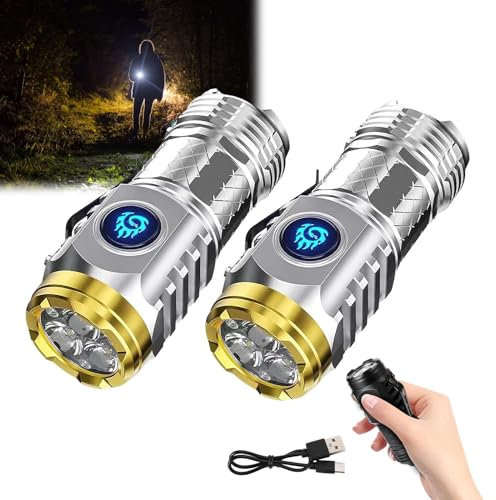 Dreiäugige Monster-Mini-Taschenlampe, wiederaufladbare LED-Taschenlampe, superhell, tragbare Taschenlampe, wasserdichte Taschenlampe für Outdoor, Camping, Wandern, Notfall (Silber, 2 Stück)
