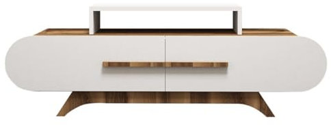 Mueble De TV 2 Puertas Decorado Nogal Y Blanco L145 Cm - Rosa