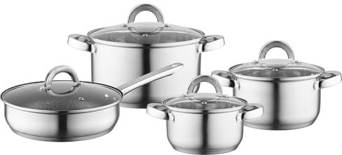 FLORINA Kochtopf Set LOGAN I 8-teiliges Topfset mit Bratpfanne aus hochwertigem Edelstahl I Spülmaschinenfest I Genietete Griffe I Praktische Messskala I Geeignet für alle Herdarten (auch Induktion)