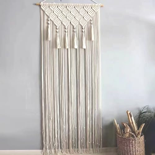 Obelunrp Macrame Curtain, 26x79 Inch Cotton Macrame Wall Hanging with Tassel, Woven Boho Tapestry for Doors, Windows Decor