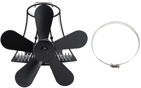 Ventilador de Chimenea de 5 Aspas, Ventilador de chimenea magnético, Ventilador de Pared Magnético para Chimenea, Silenciosa, Ventilador para Estufa de Leña y Quemadores de Madera (negro)