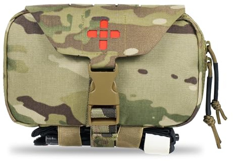 Lonloke Ifak Pouch-Rapid Deployment Tactical MOLLE Trauma Kit Pouches, Quick Release Tear-Off Medical First Aid Kit Organiser with Red Immediate Identify for Emergency Surviva.