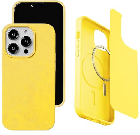 Wave Case Compatible with iPhone 15 Pro MagSafe Phone Case - Eco-Friendly Wheat Straw Phone Case with Shock-Absorbing Corners | 2mm Raised Lip | Ultra-Thin Design, 360° Protection | Yellow