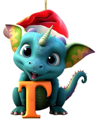 Weihnachtsbaumschmuck, 26 Buchstaben Acryl-Anhänger Weihnachts Dinosaurier Ornamente Niedlich Baby Drache Anhänger Acryl Christbaumschmuck Weihnachtsanhänger Auto Anhänger Weinachtsdekoratione