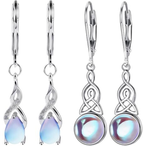 2 Paar Ohrringe Silber Hängend,Silber Ohrringe Damen,Mondstein Geeignet für Damen und Mädchen