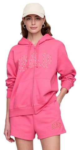 GAP Damen Logo Hoodie Hooded Full Zip Sweatshirt, Neon Pink Rose